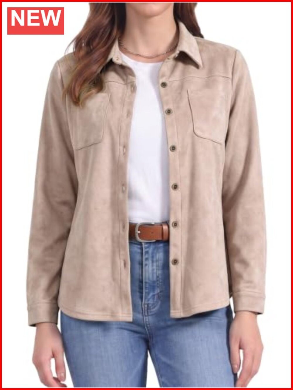 Faux Suede Button Down Long Sleeve Shirt for Women Casual Office Fall